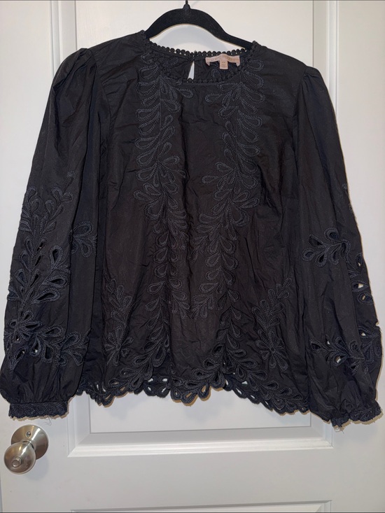 Philosophy Tops - Philosophy M Women's Black Embroidered CutOut Blouse - Puff Sleeve